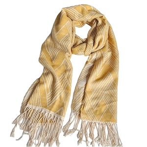 H&M Jaquered Weave Scarf Wrap Yellow & White